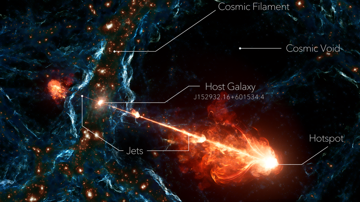 Black hole jet longest 23 million light-years